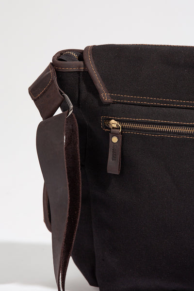 Marlow Messenger Bag ''100% Cotton canvas & Cow leather'' - Black