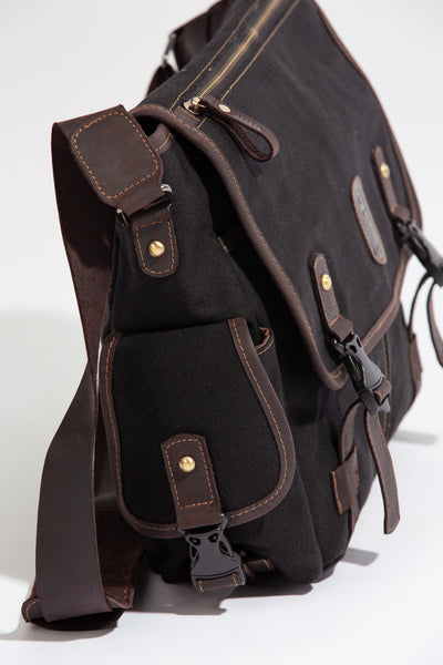 Marlow Messenger Bag ''100% Cotton canvas & Cow leather'' - Black