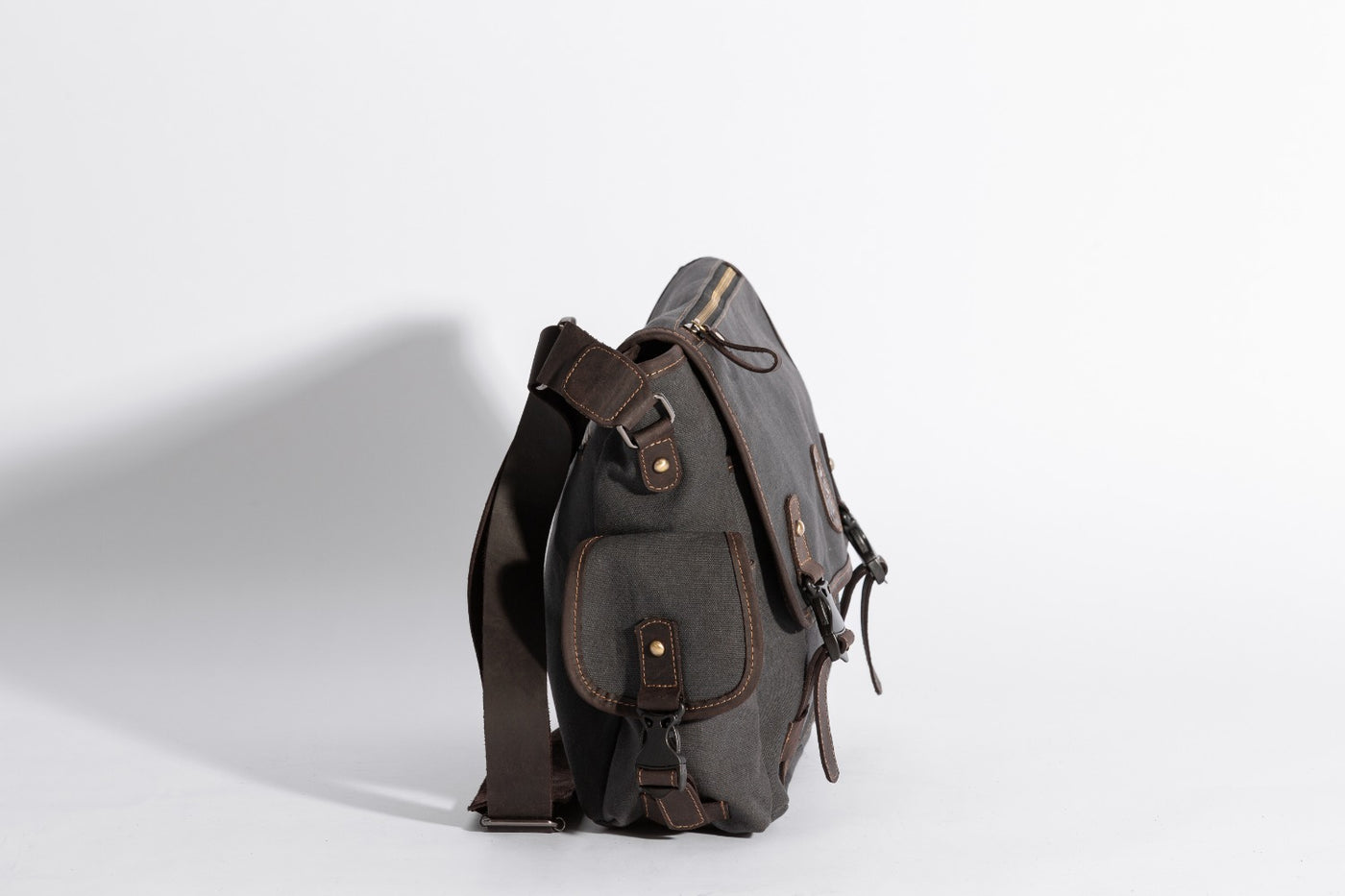Marlow Messenger Bag ''100% Cotton canvas & Cow leather'' - Dark Grey