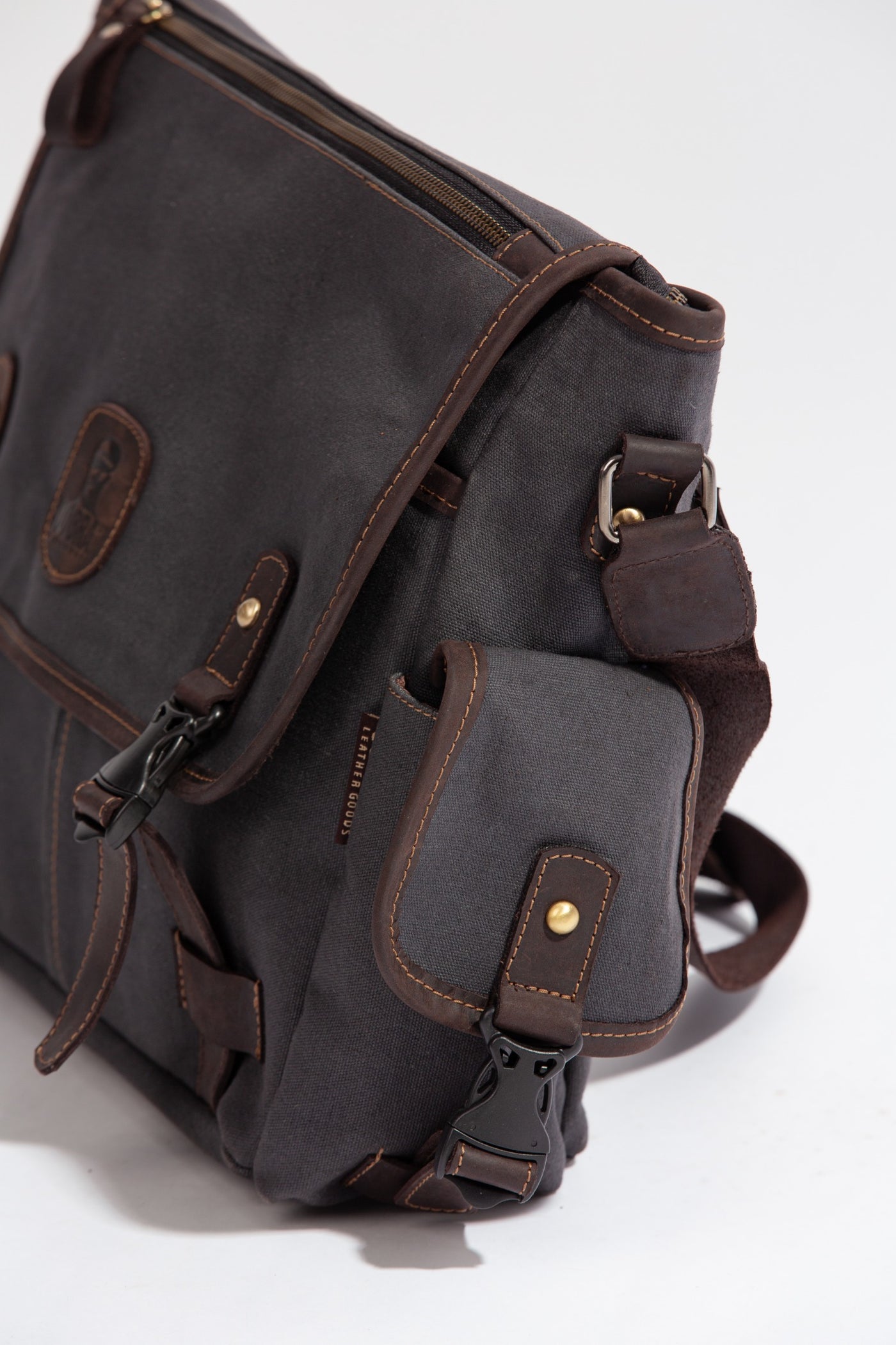 Marlow Messenger Bag ''100% Cotton canvas & Cow leather'' - Dark Grey
