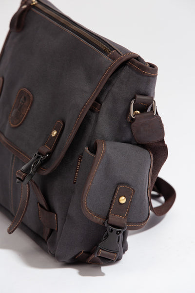 Marlow Messenger Bag ''100% Cotton canvas & Cow leather'' - Dark Grey