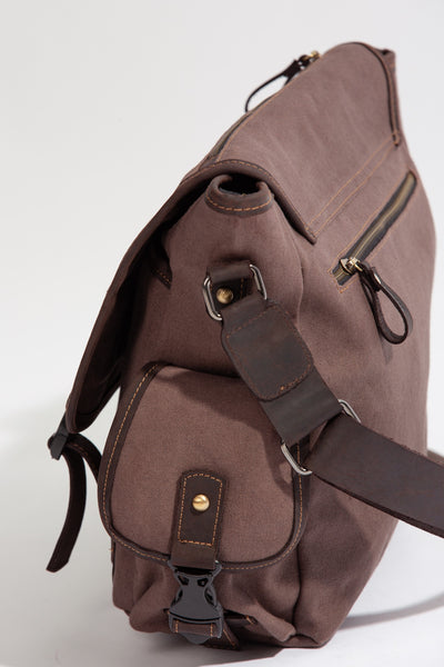 Marlow Messenger Bag ''100% Cotton canvas & Cow leather'' - Light Brown