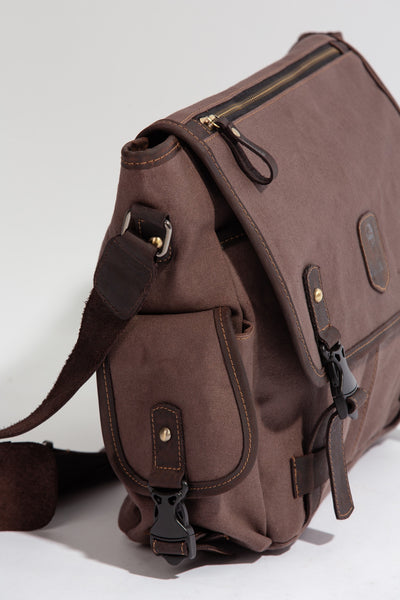 Marlow Messenger Bag ''100% Cotton canvas & Cow leather'' - Light Brown