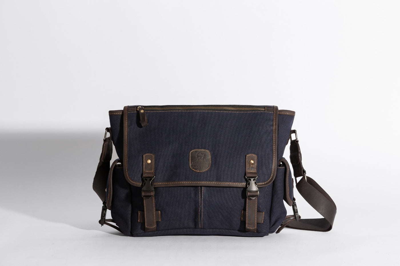 Marlow Messenger Bag ''100% Cotton canvas & Cow leather'' - Navy Blue