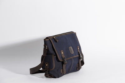 Marlow Messenger Bag ''100% Cotton canvas & Cow leather'' - Navy Blue