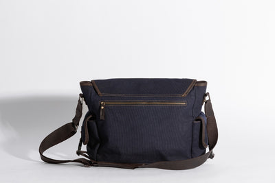 Marlow Messenger Bag ''100% Cotton canvas & Cow leather'' - Navy Blue