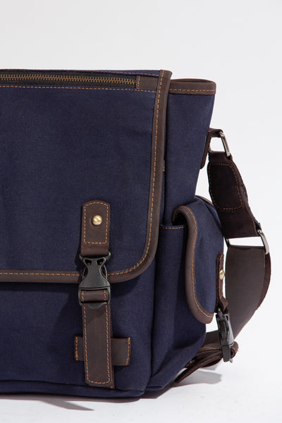 Marlow Messenger Bag ''100% Cotton canvas & Cow leather'' - Navy Blue