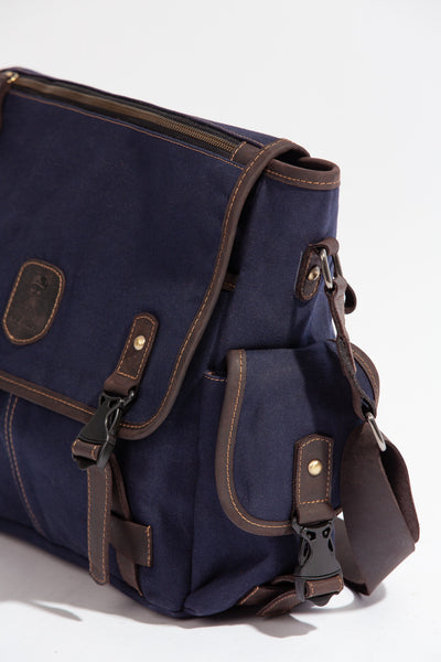 Marlow Messenger Bag ''100% Cotton canvas & Cow leather'' - Navy Blue