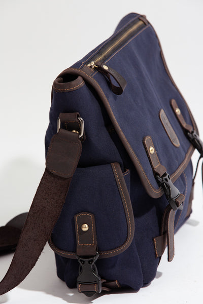 Marlow Messenger Bag ''100% Cotton canvas & Cow leather'' - Navy Blue