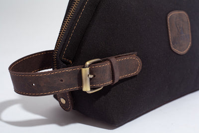 Wilson Toiletry Bag ''100% Cotton canvas & Cow leather'' - Black