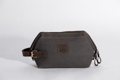 Wilson Toiletry Bag ''100% Cotton canvas & Cow leather'' - Dark Grey