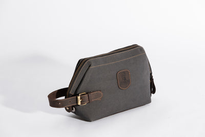 Wilson Toiletry Bag ''100% Cotton canvas & Cow leather'' - Dark Grey