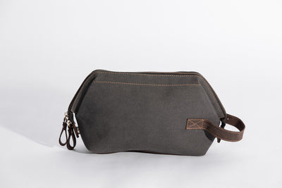 Wilson Toiletry Bag ''100% Cotton canvas & Cow leather'' - Dark Grey