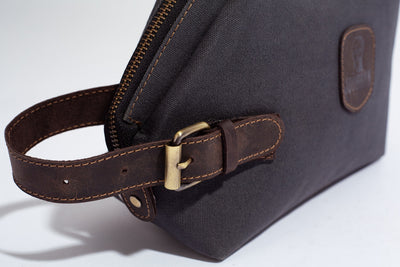 Wilson Toiletry Bag ''100% Cotton canvas & Cow leather'' - Dark Grey