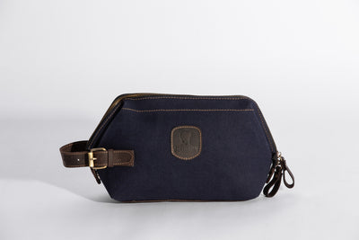 Wilson Toiletry Bag ''100% Cotton canvas & Cow leather'' - Navy Blue