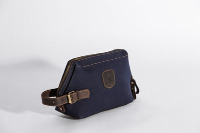 Wilson Toiletry Bag ''100% Cotton canvas & Cow leather'' - Navy Blue