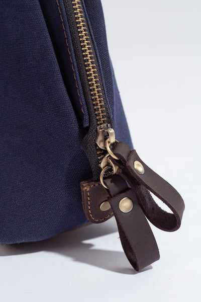 Wilson Toiletry Bag ''100% Cotton canvas & Cow leather'' - Navy Blue