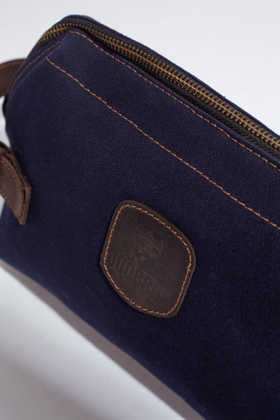 Wilson Toiletry Bag ''100% Cotton canvas & Cow leather'' - Navy Blue