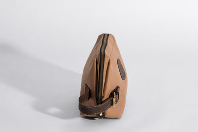 Wilson Toiletry Bag ''100% Cotton canvas & Cow leather'' - Tan