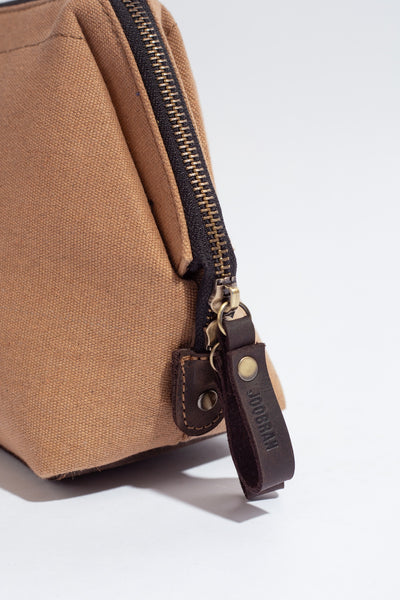 Wilson Toiletry Bag ''100% Cotton canvas & Cow leather'' - Tan