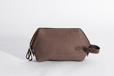 Wilson Toiletry Bag ''100% Cotton canvas & Cow leather'' - Light Brown