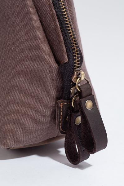Wilson Toiletry Bag ''100% Cotton canvas & Cow leather'' - Light Brown