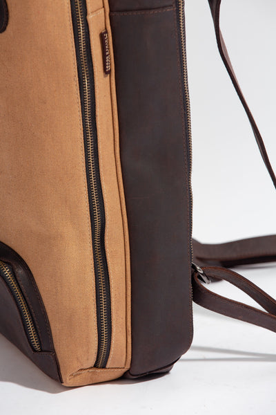 Bexley Backpack  ''100% Cotton canvas & Cow leather'' - Tan