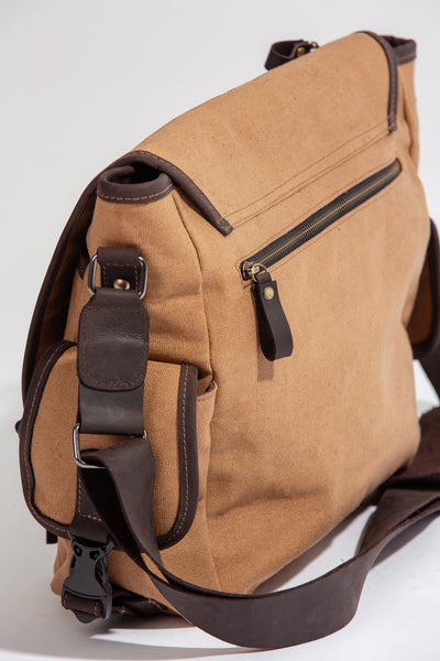 Marlow Messenger Bag ''100% Cotton canvas & Cow leather'' - Tan