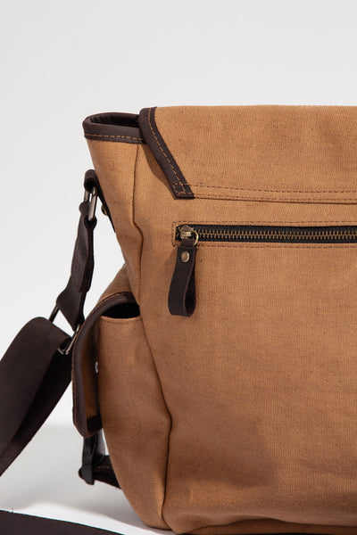 Marlow Messenger Bag ''100% Cotton canvas & Cow leather'' - Tan