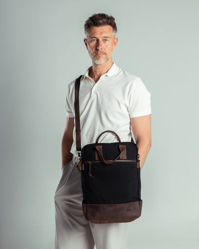 Ola Messenger Bag ''100% Cotton canvas & Cow leather''- Black