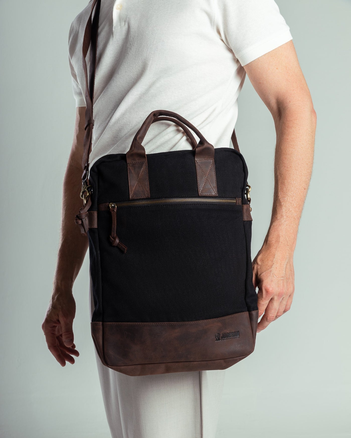 Ola Messenger Bag ''100% Cotton canvas & Cow leather''- Black