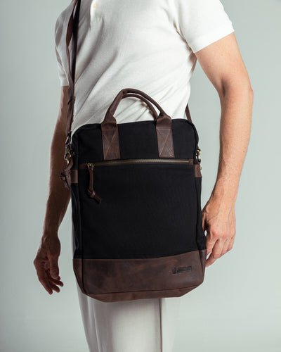 Ola Messenger Bag ''100% Cotton canvas & Cow leather''- Black