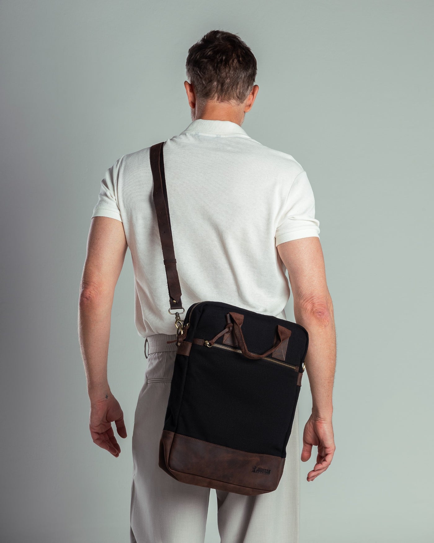 Ola Messenger Bag ''100% Cotton canvas & Cow leather''- Black