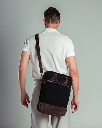 Ola Messenger Bag ''100% Cotton canvas & Cow leather''- Black