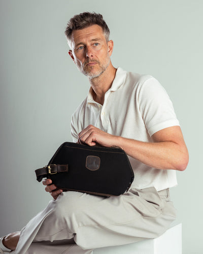Wilson Toiletry Bag ''100% Cotton canvas & Cow leather'' - Black