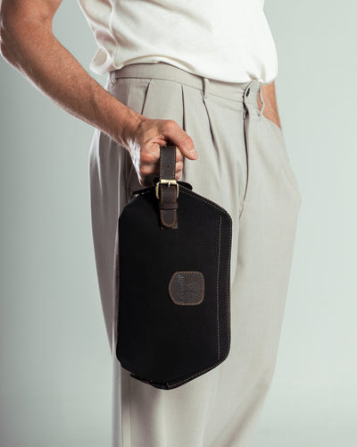 Wilson Toiletry Bag ''100% Cotton canvas & Cow leather'' - Black