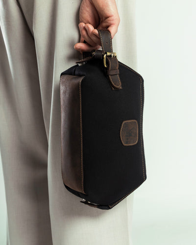 Wilson Toiletry Bag ''100% Cotton canvas & Cow leather'' - Black