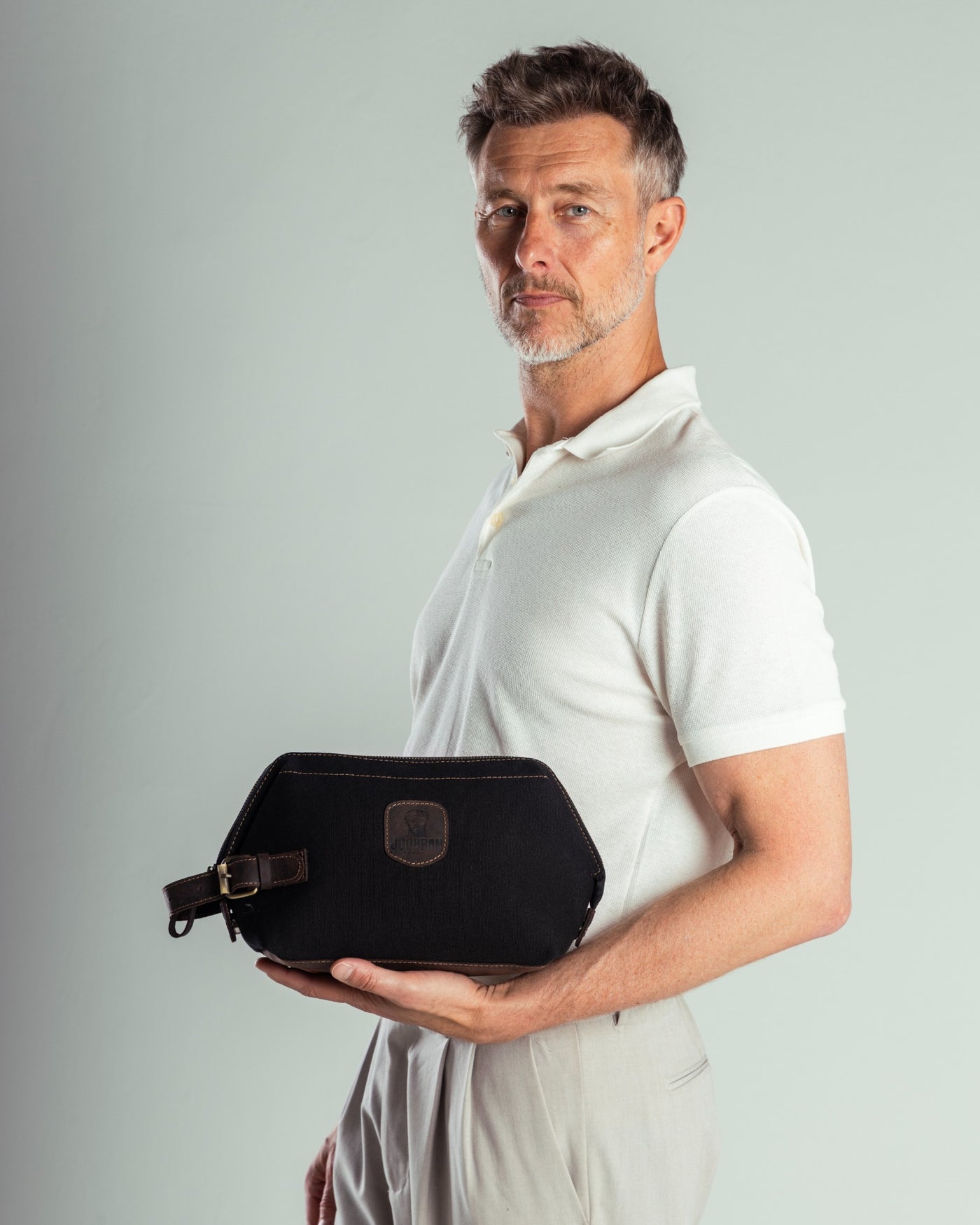 Wilson Toiletry Bag ''100% Cotton canvas & Cow leather'' - Black