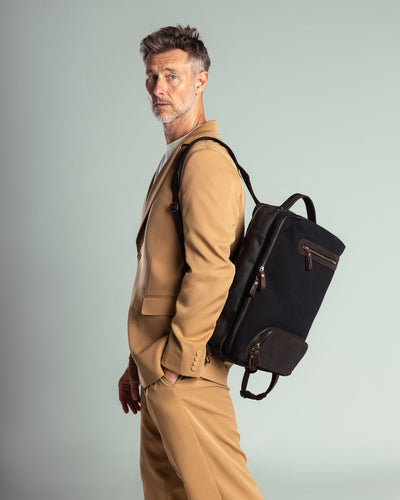 Bexley Backpack  ''100% Cotton canvas & Cow leather'' - Black