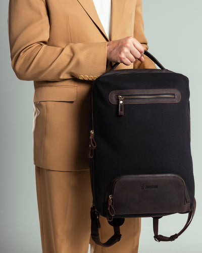 Bexley Backpack  ''100% Cotton canvas & Cow leather'' - Black