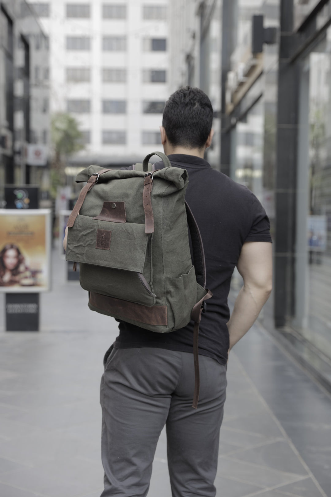 1946 bill roms vintage canvas and leather backpack Rolltop vintage backpack''100% Cotton canvas & Cow leather'' – Army –  Joobran
