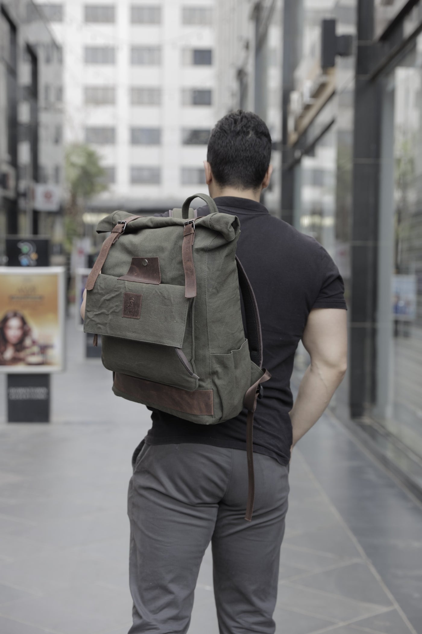 Rolltop vintage backpack – Army