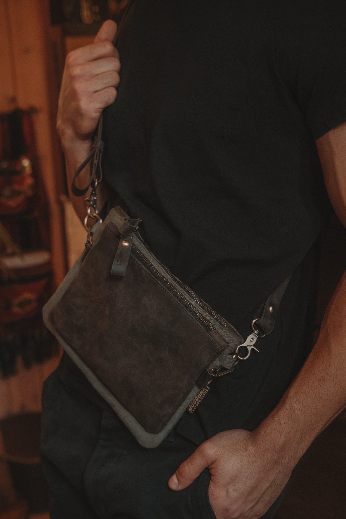 Double-Pouch Crossbody Bag - Dark Brown