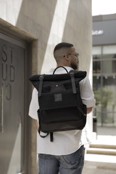 Rolltop vintage backpack – Black